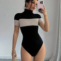 Color Block Turtleneck Ribbed Bodysuit