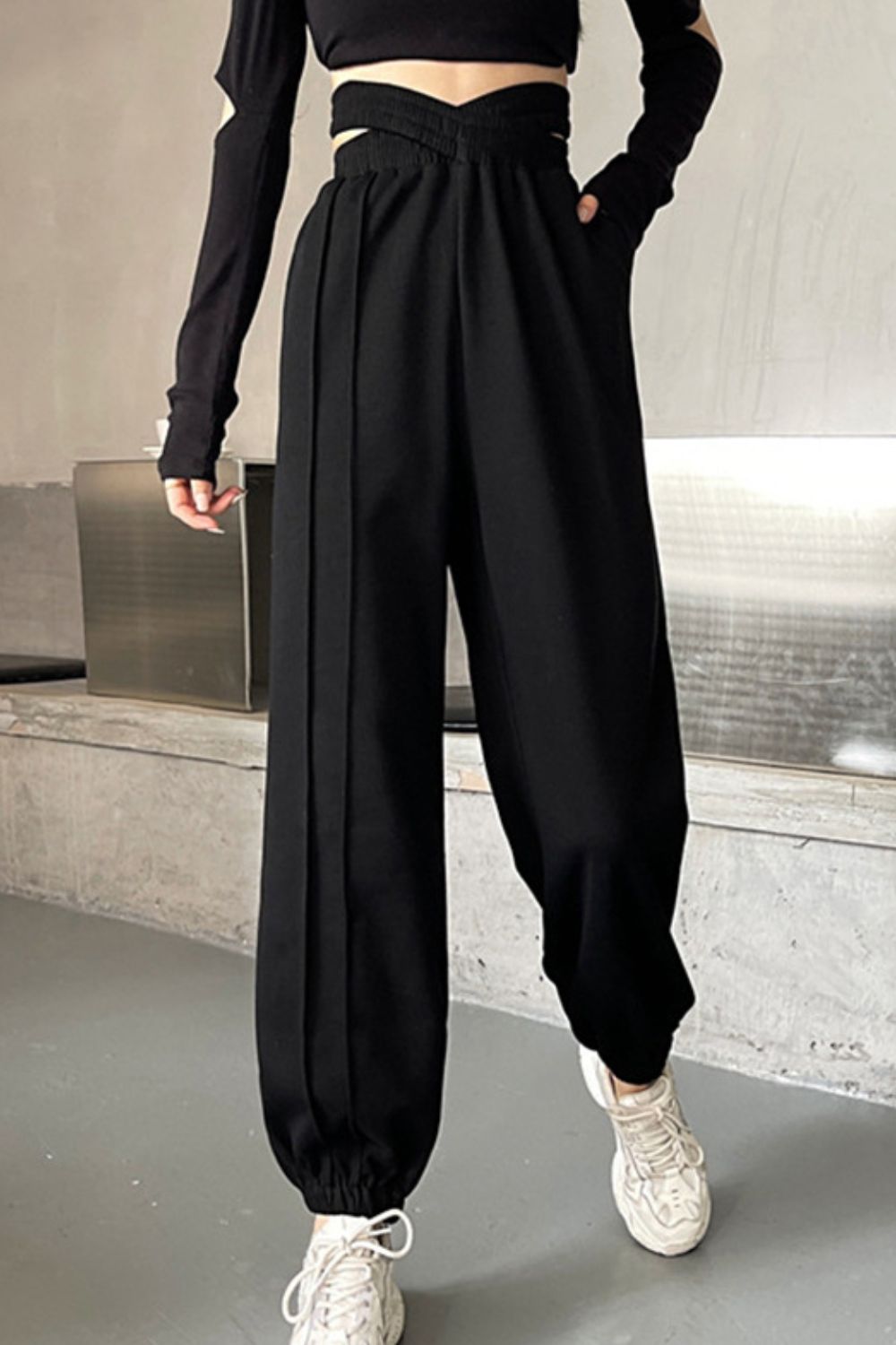 Crisscross Long Sweatpants Black One Size