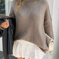 Mock Neck Drop Shoulder Sweater Brown