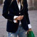 One Button Lapel Collar Long Sleeve Blazer Black