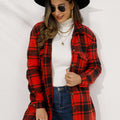 Shiny Plaid Collared Longline Coat
