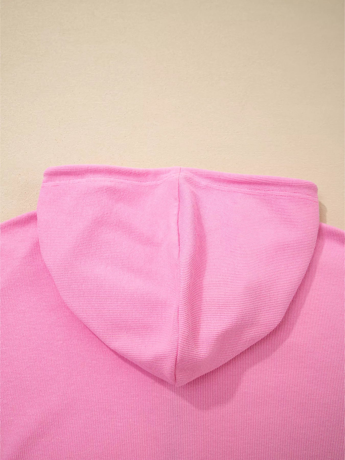 Solid Color Ribbed Zip Up Drawstring Hooded Jacket