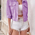 Full Size Cropped Denim Jacket Plus Size Lavender