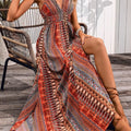 Tied Back Printed Sleeveless Maxi Slit Dress