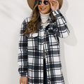 Shiny Plaid Collared Longline Coat