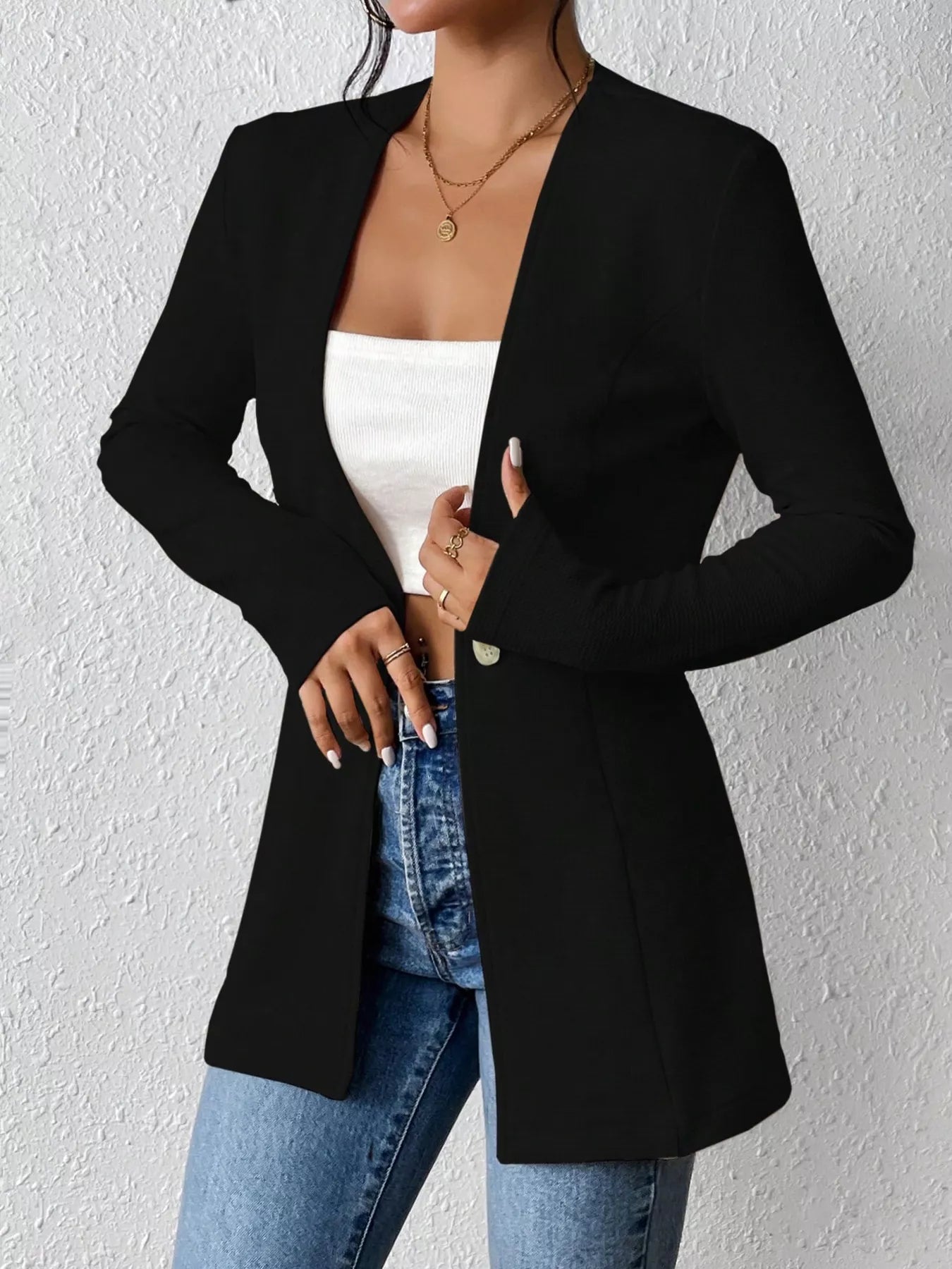 Single-Button Long Sleeve Blazer