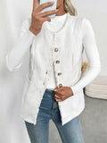 Textured Button-Front Vest with Raw Edge White