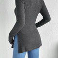 Slit Round Neck Long Sleeve T-Shirt