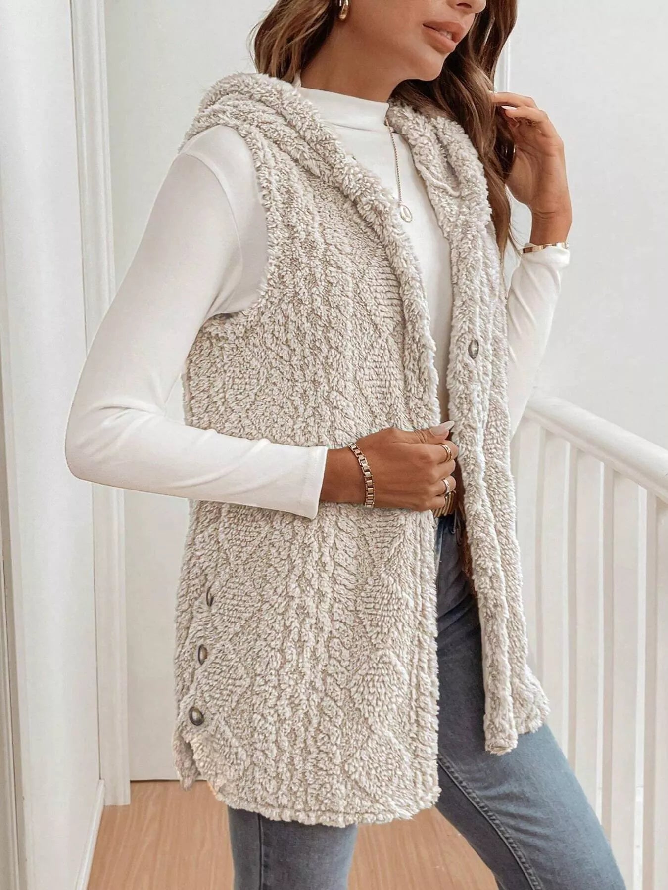 Cozy Sherpa Fleece Hooded Vest Coat