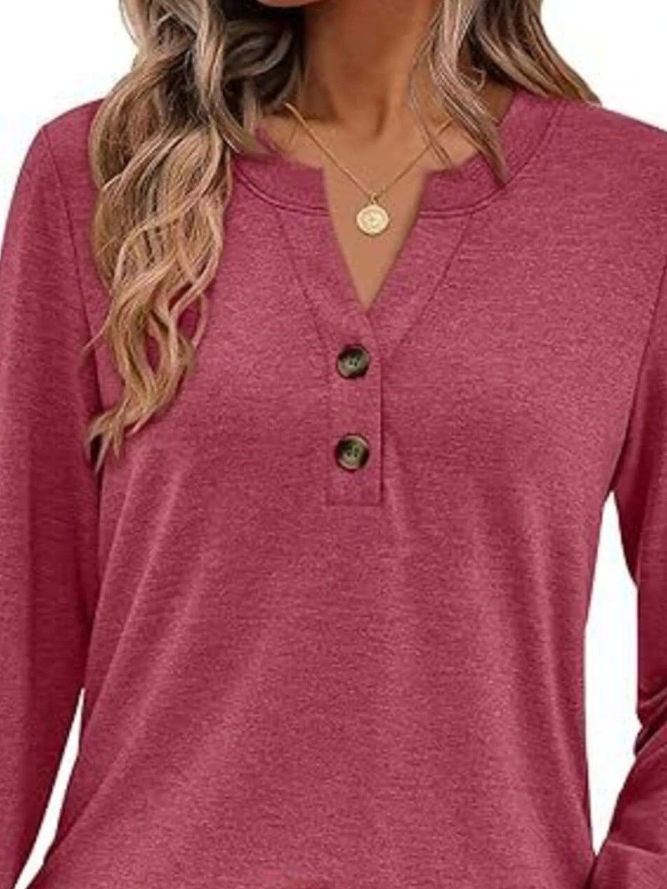 Casual Long Sleeve Button Detail T-Shirt