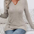 Ribbed Knit Notched Long Sleeve Top