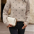 Polka Dot Round Neck Sweater Khaki