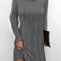 Casual Long Sleeve Hooded Knit Dress Dark Gray