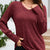 V-Neck Textured Knit Long Sleeve T-Shirt Red