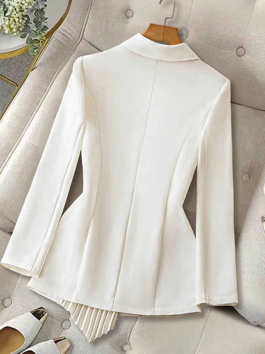 One Button Asymmetric Pleated Hem Blazer