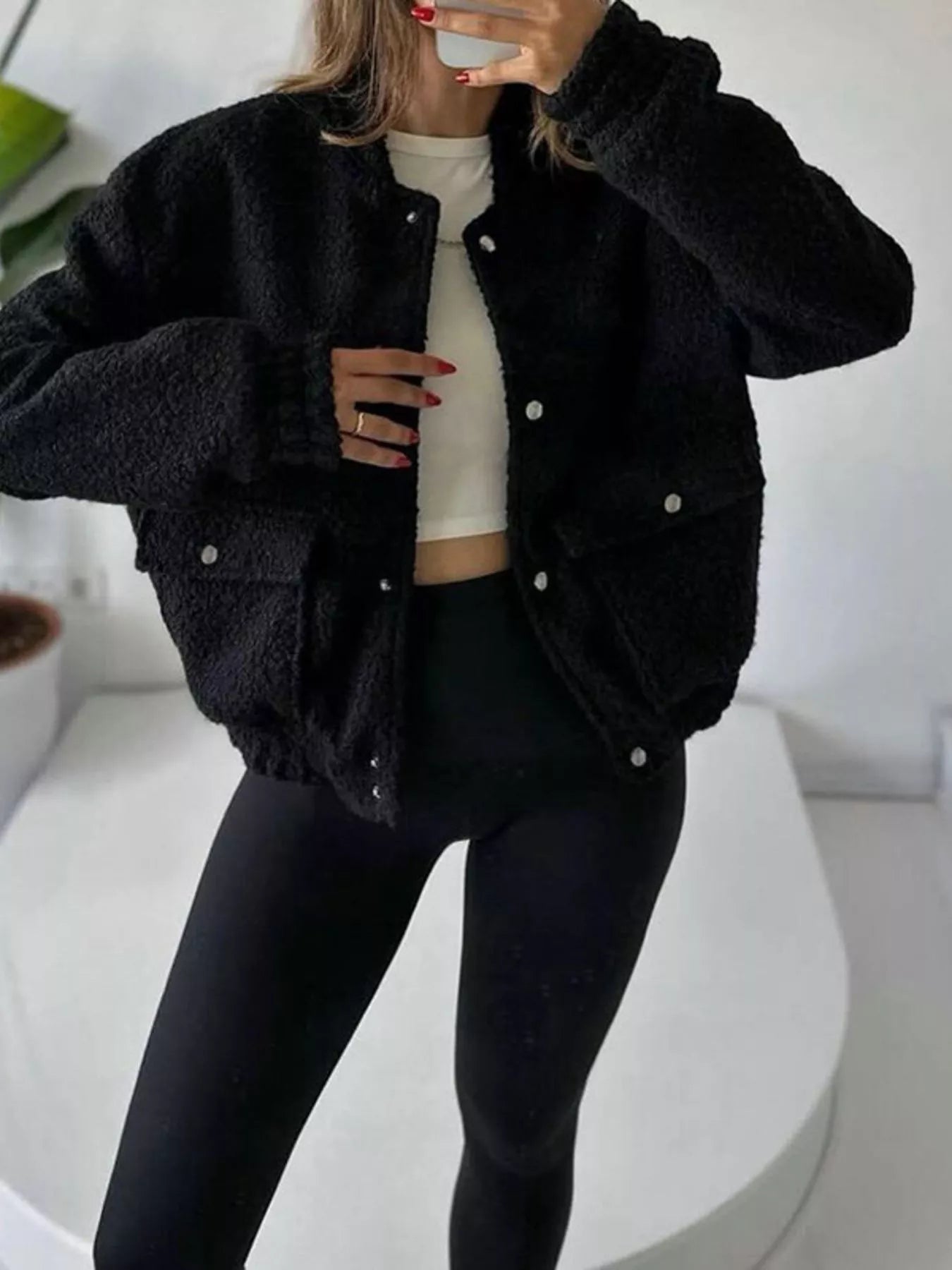 Sherpa Snap-Down Jacket Black