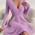 Ribbed Knit Wrap Mini Dress