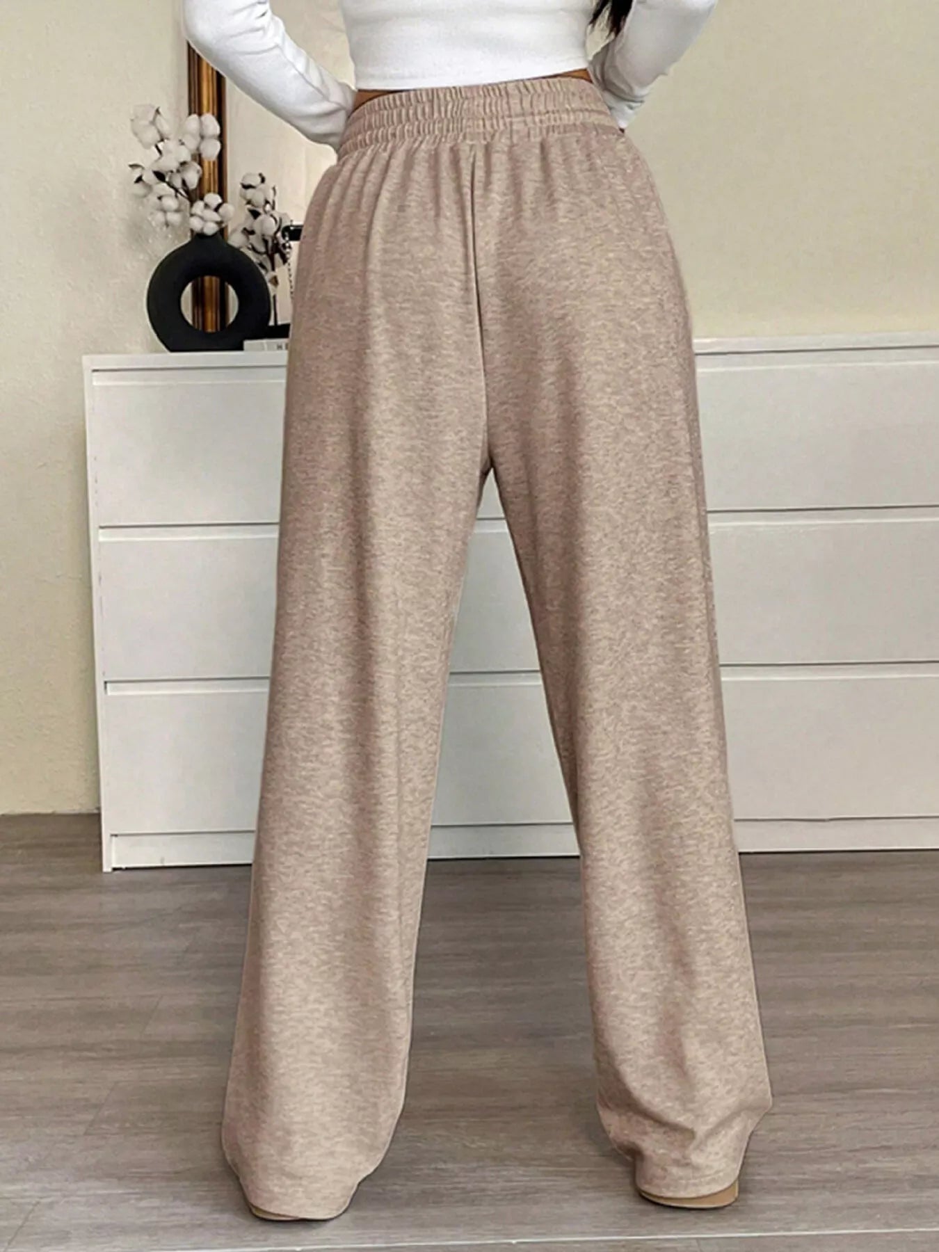 Casual Drawstring Waist Wide Leg Pants