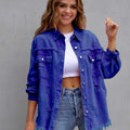 Distressed Drop Shoulder Denim Jacket Royal Blue