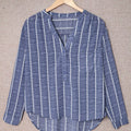 Striped Print V Neck Half Buttons Loose Blouse