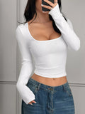 Ribbed Long Sleeve Crop T-Shirt White