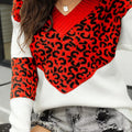 Leopard V-Neck Long Sleeve Sweater Red