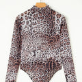 Leopard Print Long Sleeve Mock Neck Bodysuit