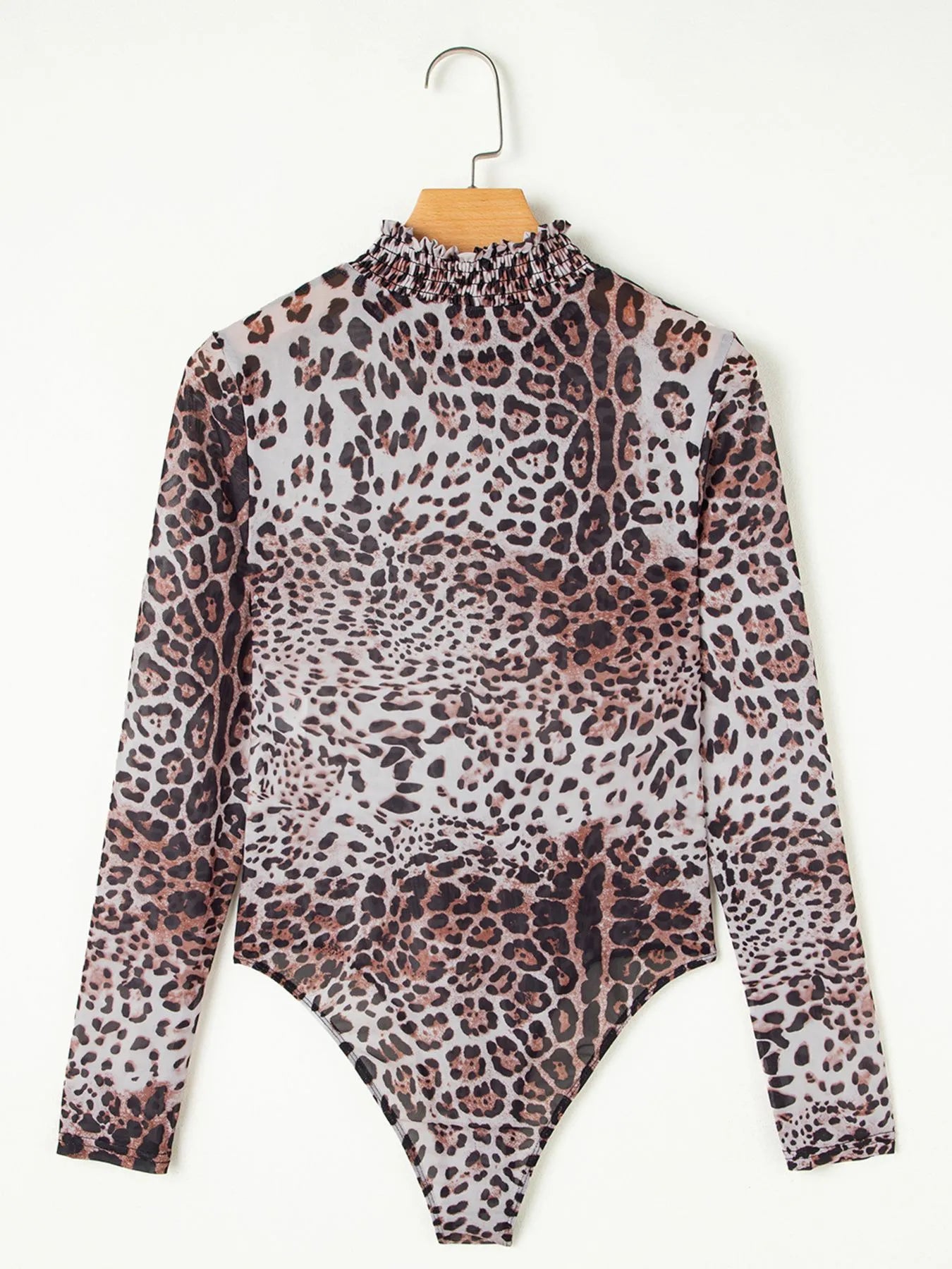 Leopard Print Long Sleeve Mock Neck Bodysuit