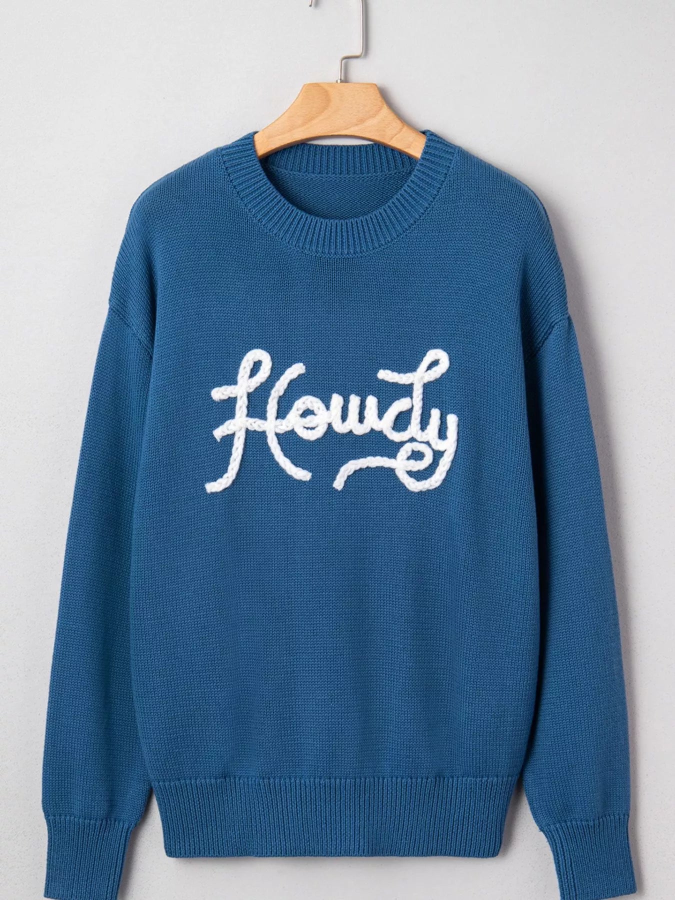 Howdy Embroidered Round Neck Sweater