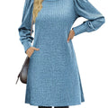 Ribbed Knit Puff Sleeve Casual Mini Dress
