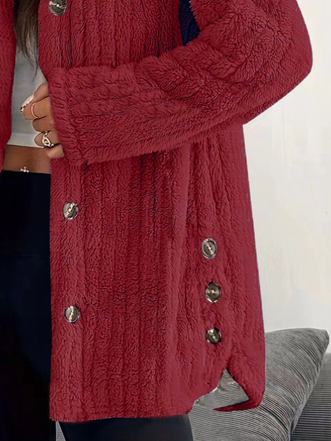 Full Size Fleece Button Up Hooded Outerwear Plus Size