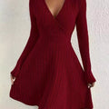 Ribbed Knit Wrap Mini Dress Burgundy