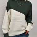 Color Block Ribbed Knit Sweater Army Green