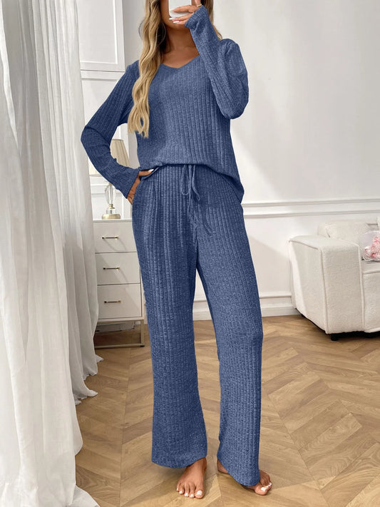 Ribbed Long Sleeve Top and Pants Lounge Set