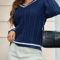 Classic Cable Knit V-Neck Sweater