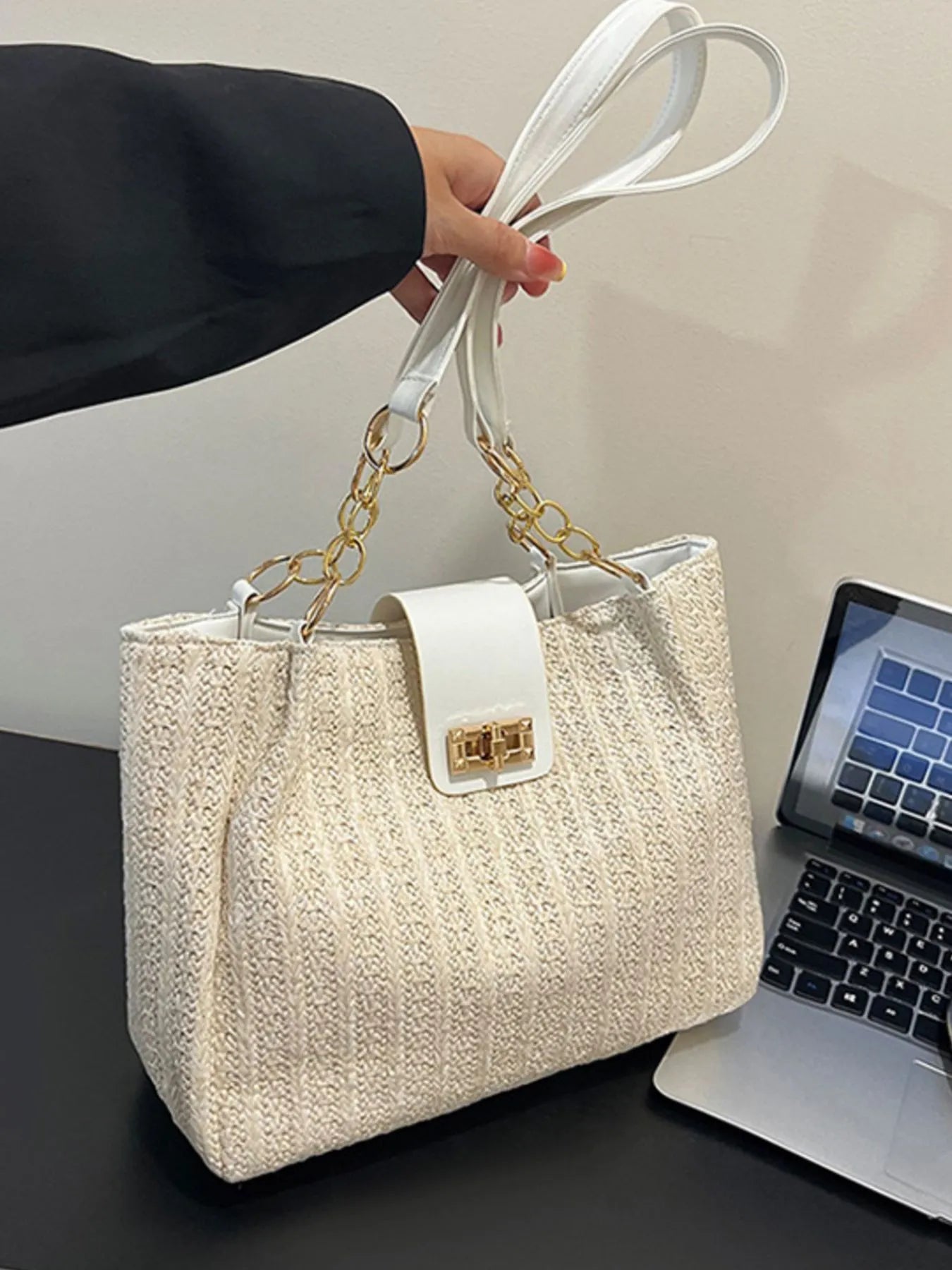 Woven Straw Shoulder Bag Beige One Size