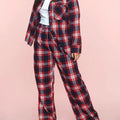 Plaid Collared Neck Button Up Top and Pants Lounge Set