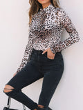 Leopard Print Long Sleeve Mock Neck Bodysuit Brown