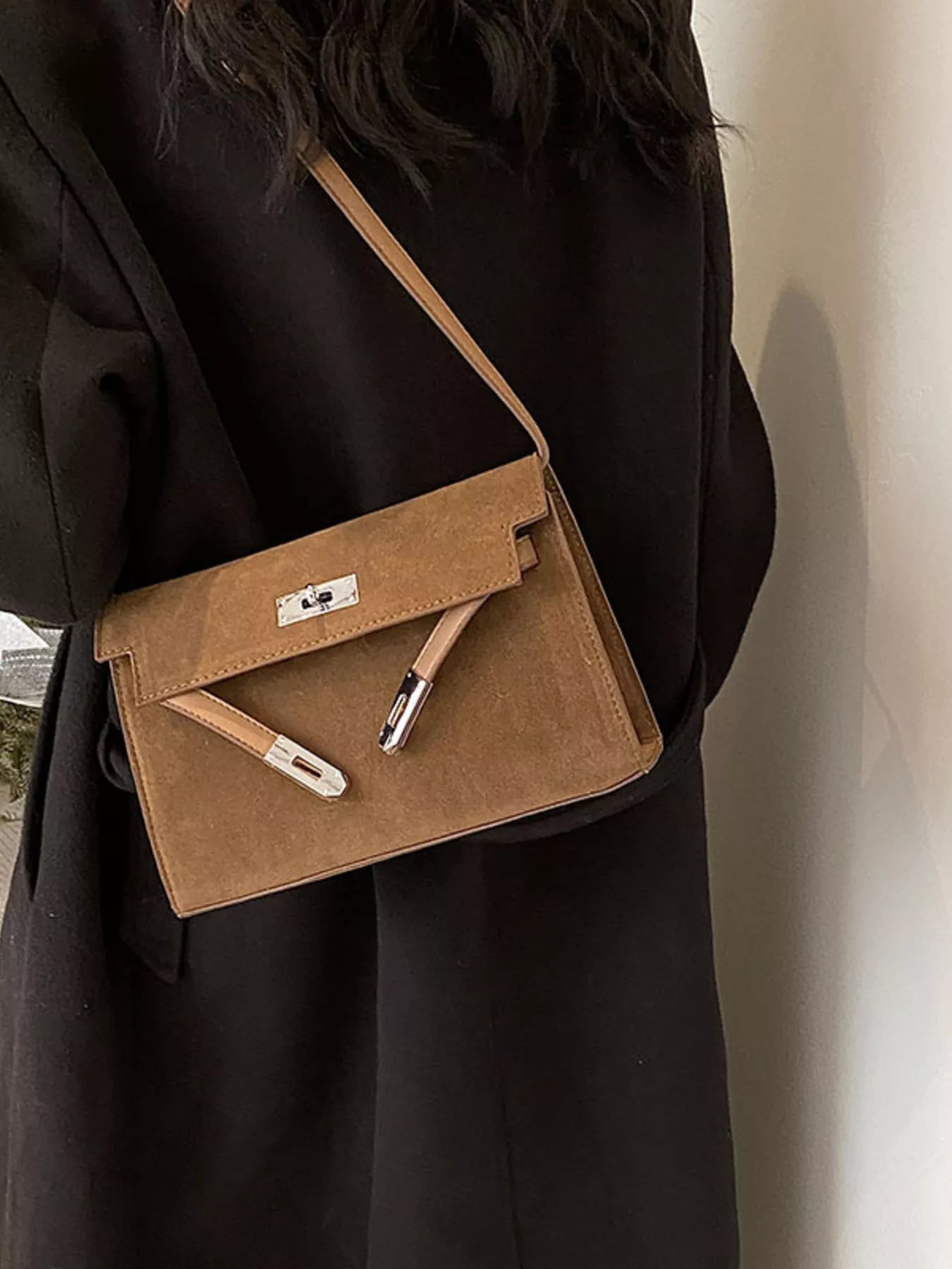 Solid Color Buckle Shoulder Bag