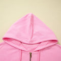 Solid Color Ribbed Zip Up Drawstring Hooded Jacket