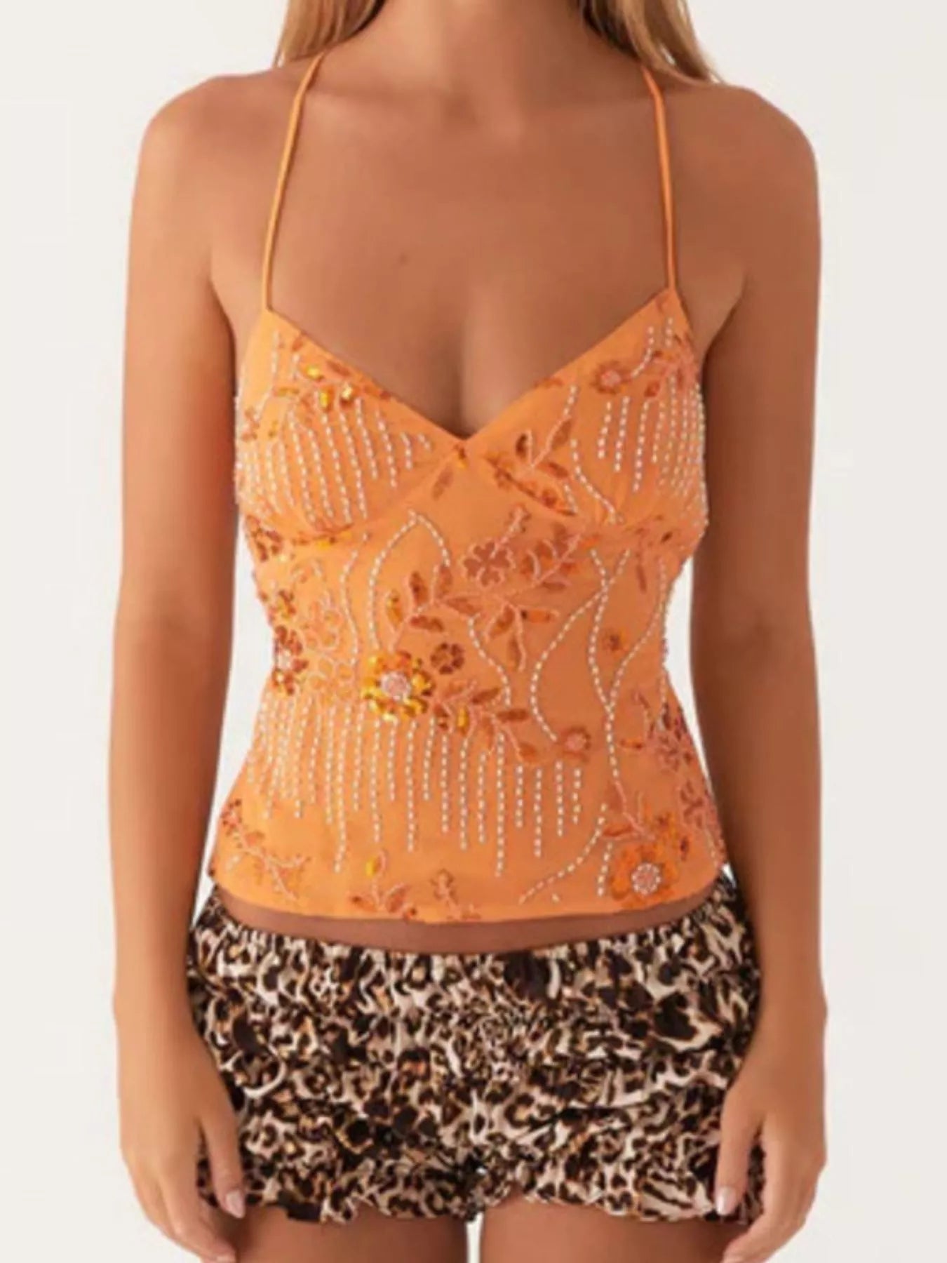 Embroidered Sequin Tie Back Cami