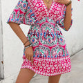 Printed Tie Back Half Sleeve Mini Dress