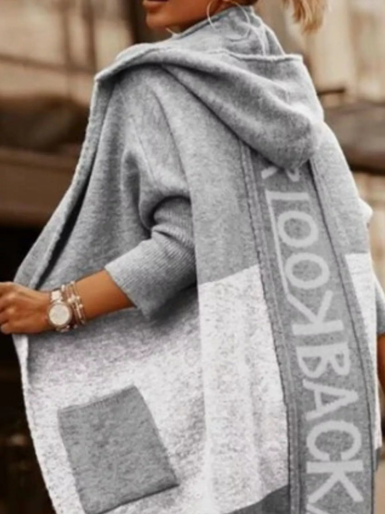 Full Size Hooded Color Block Open Front Cardigan Plus Size