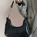 Leather Chain Strap Shoulder Bag Black One Size