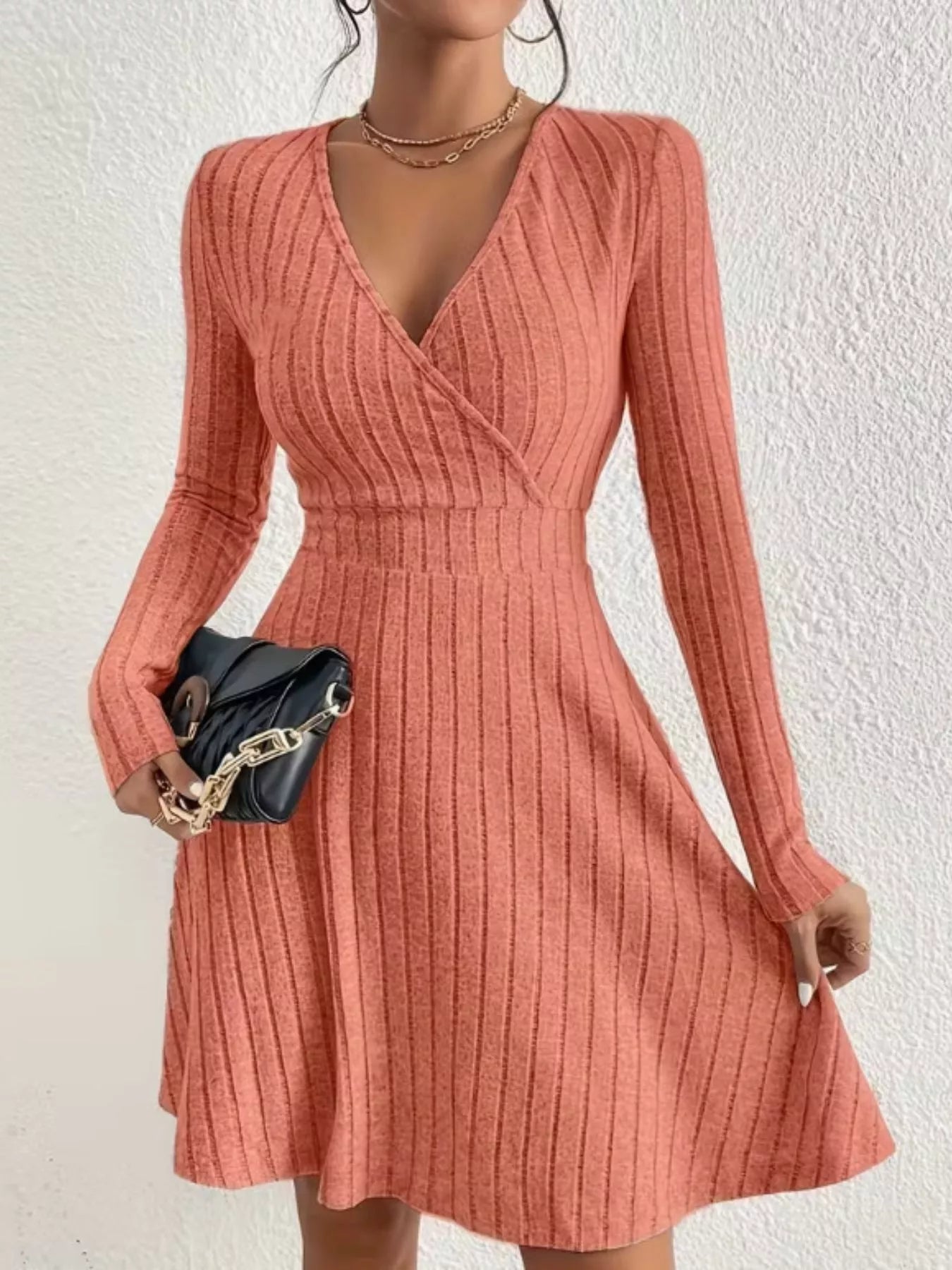 Ribbed Knit Wrap Mini Dress