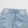 Distressed Raw Hem High Waist Denim Shorts