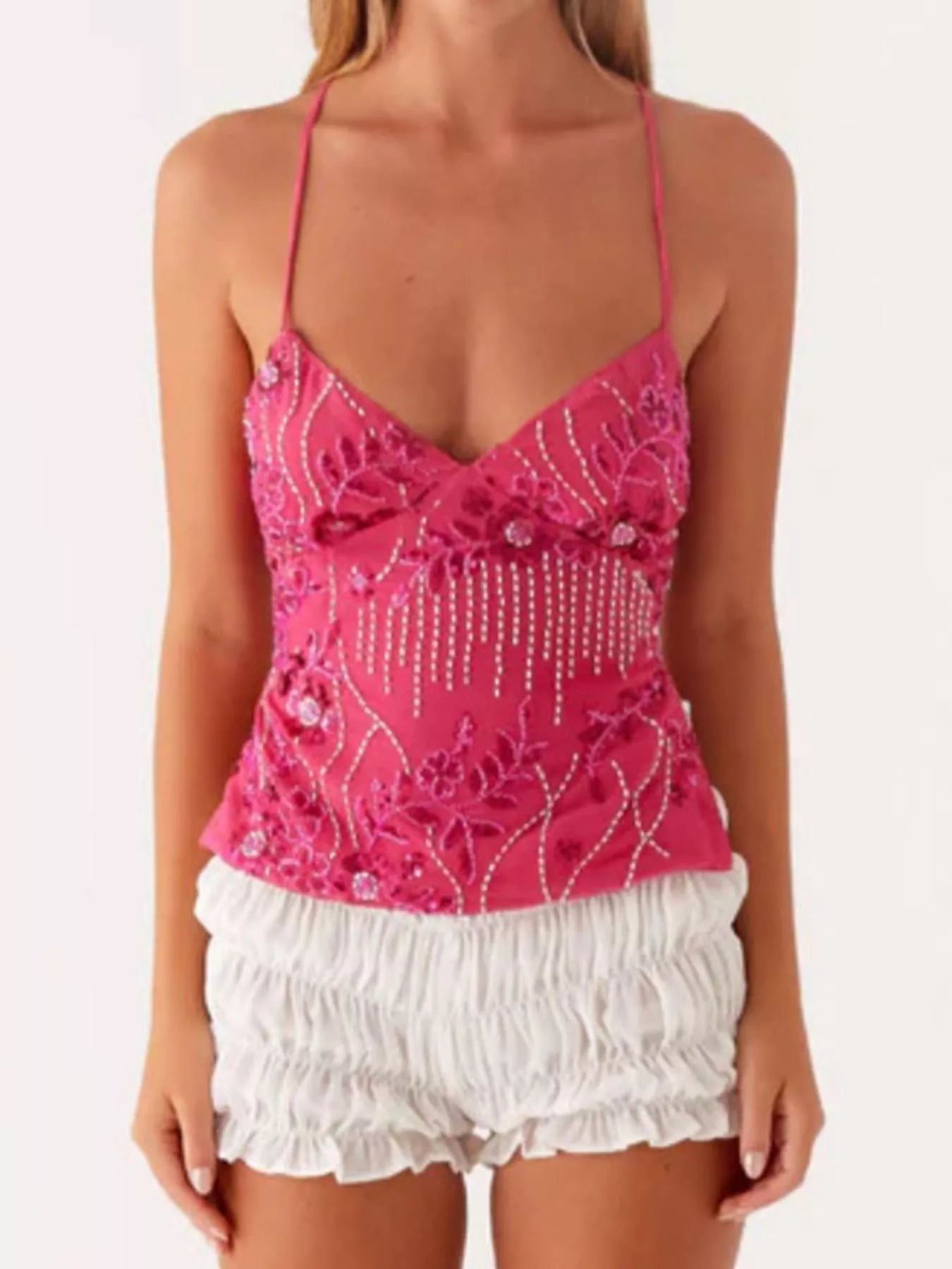 Embroidered Sequin Tie Back Cami