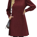Ribbed Knit Puff Sleeve Casual Mini Dress