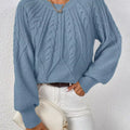 Cable Knit Long Sleeve Sweater Light Blue