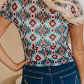 Western Aztec Print Mesh Slim T Shirt